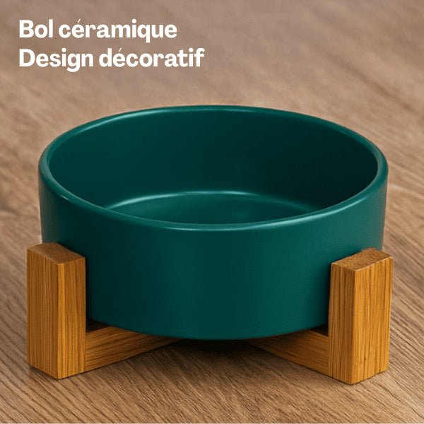 Gamelle chat ceramique ronde verte simple bol adapté pour chaton et chat adulte - CrocCat™