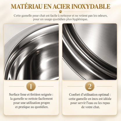 Gamelle chat en hauteur murale en acier inoxydable lisse facile à nettoyer et hygiénique antibactérienne