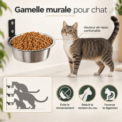 Gamelle chat en hauteur murale personnalisable pour une posture alimentaire plus confortable