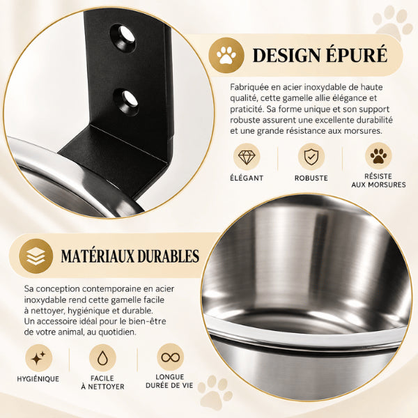 Gamelle chat en hauteur murale avec structure robuste conçue pour usage quotidien