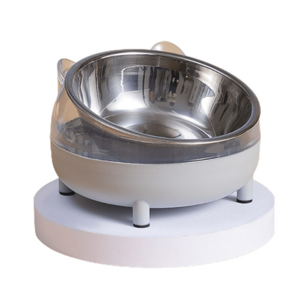 Gamelle chat inclinée gris bol inox amovible design tête chat Moustache Bowl™