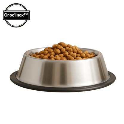 Gamelle chat inox antidérapante avec croquettes vue profil - Croc'Inox™