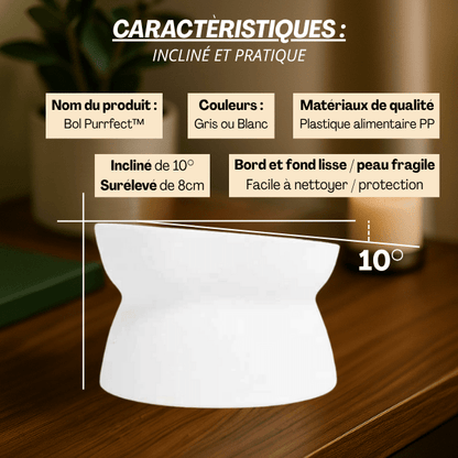 Gamelle chat surélevée 2 en 1 blanche carrée et ronde inclinée pratique - Bol Purrfect™