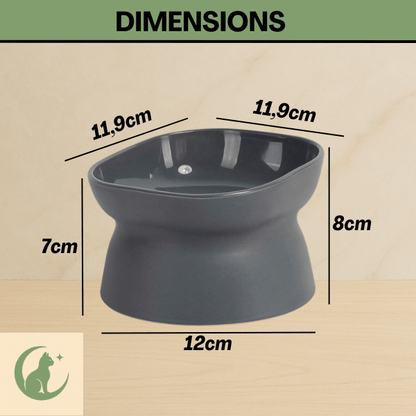 Gamelle chat surélevée 2 en 1 bol réversible gris carré 11,9 x 11,9 cm H 8cm dimensions - Bol Purrfect™