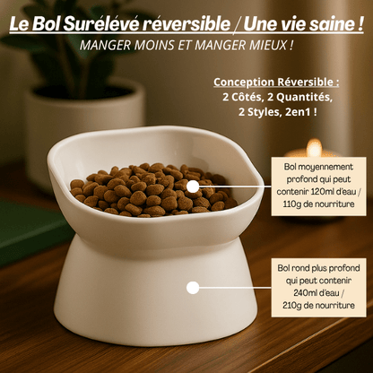 Gamelle chat surélevée 2 en 1 réversible blanche carrée et ronde conception - Bol Purrfect™
