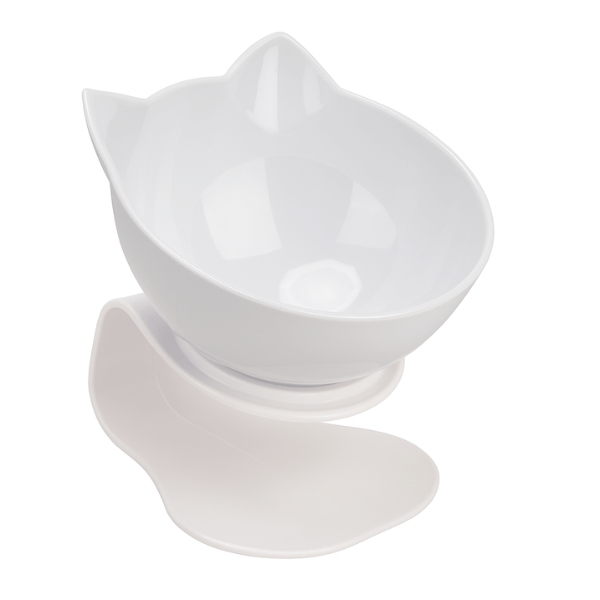 Gamelle chat surélevée simple bol incliné blanc oreille de chat - Snack Fantôme™