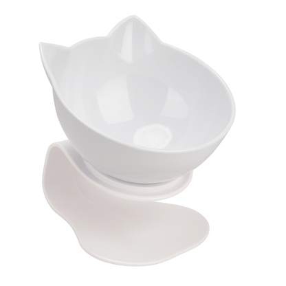 Gamelle chat surélevée simple bol incliné blanc oreille de chat - Snack Fantôme™