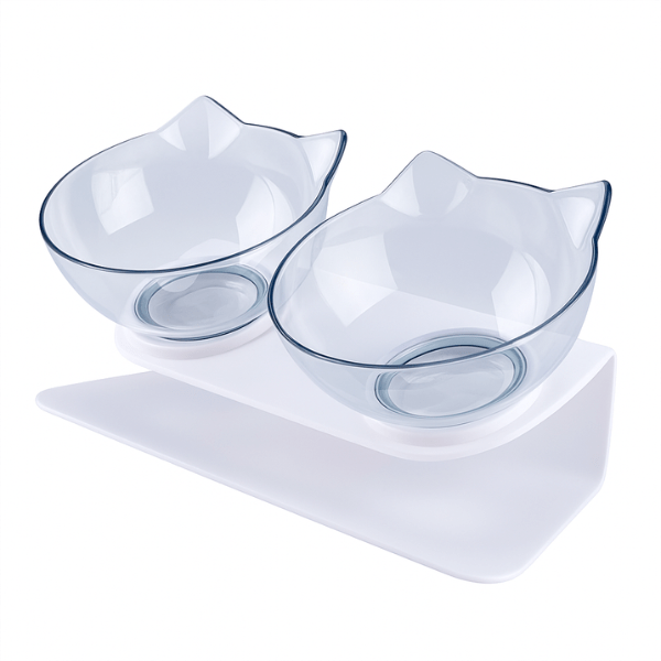 Gamelle chat surélevée double bol incliné transparent oreille de chat - Snack Fantôme™