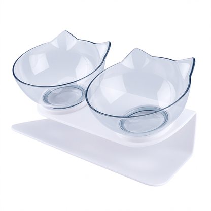 Gamelle chat surélevée double bol incliné transparent oreille de chat - Snack Fantôme™