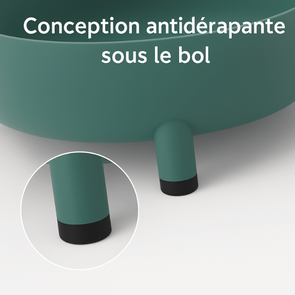 Gamelle chat inclinée verte avec 4 pieds surélevés antidérapants Moustache Bowl™