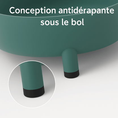 Gamelle chat inclinée verte avec 4 pieds surélevés antidérapants Moustache Bowl™