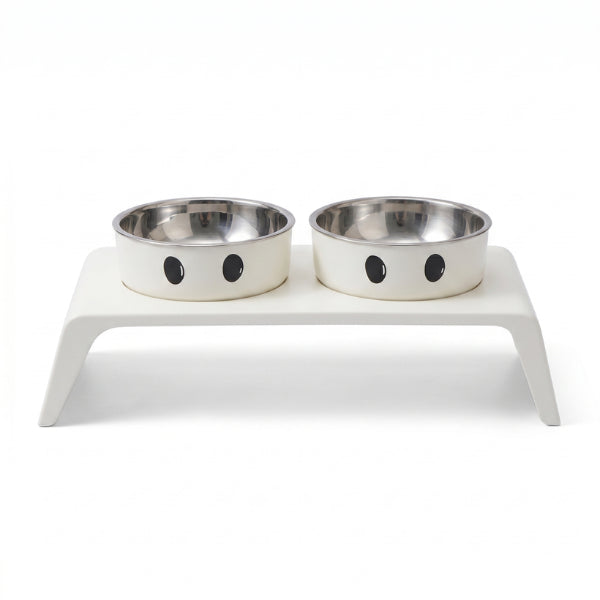 Gamelle double chat blanche design premium à bols inox amovibles élégants