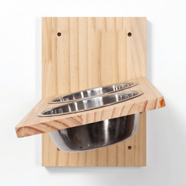 Gamelle en hauteur pour chat fixée au mur avec bols inox profonds amovibles