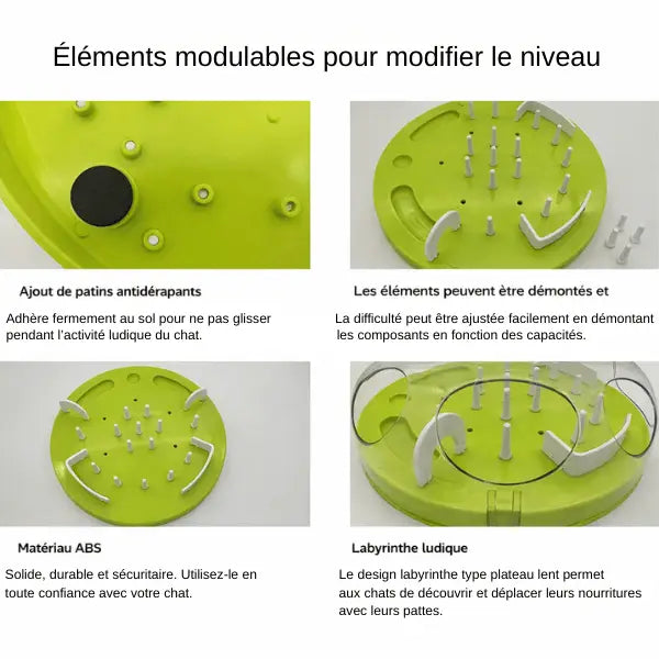 Gamelle ludique chat avec éléments modulables antidérapants et design labyrinthe pour stimuler l’intelligence du chat