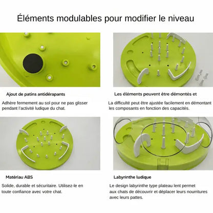 Gamelle ludique chat avec éléments modulables antidérapants et design labyrinthe pour stimuler l’intelligence du chat