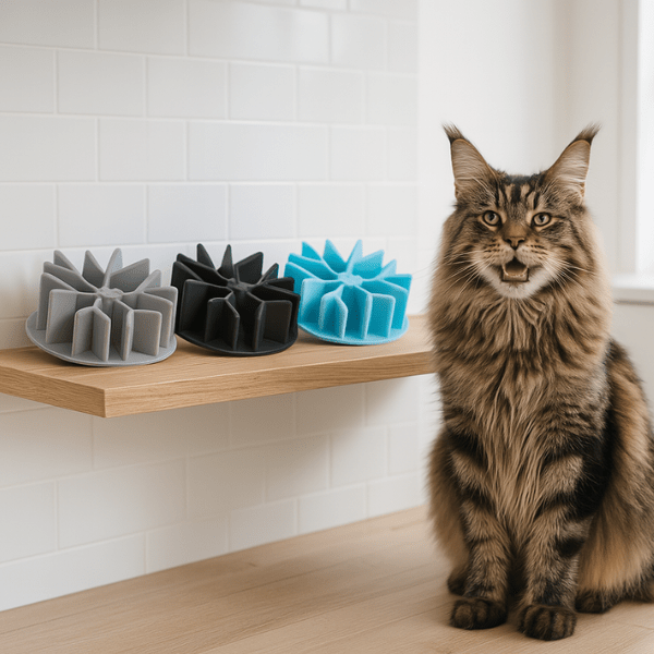 Maine coon avec gamelle pour chat anti glouton silicone colorée InterBowl™