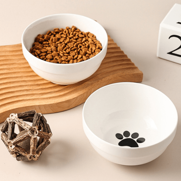 Gamelle pour chat bol céramique blanc par deux eau et croquettes - Bol-CéramiCat™