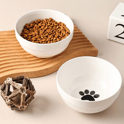 Gamelle pour chat bol céramique blanc par deux eau et croquettes - Bol-CéramiCat™