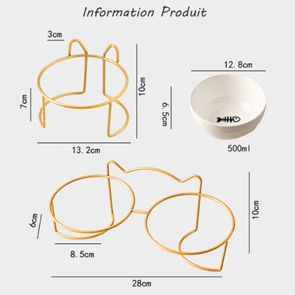 Gamelle pour chat simple et double bol céramique support dimensions produit - Bol-CéramiCat™