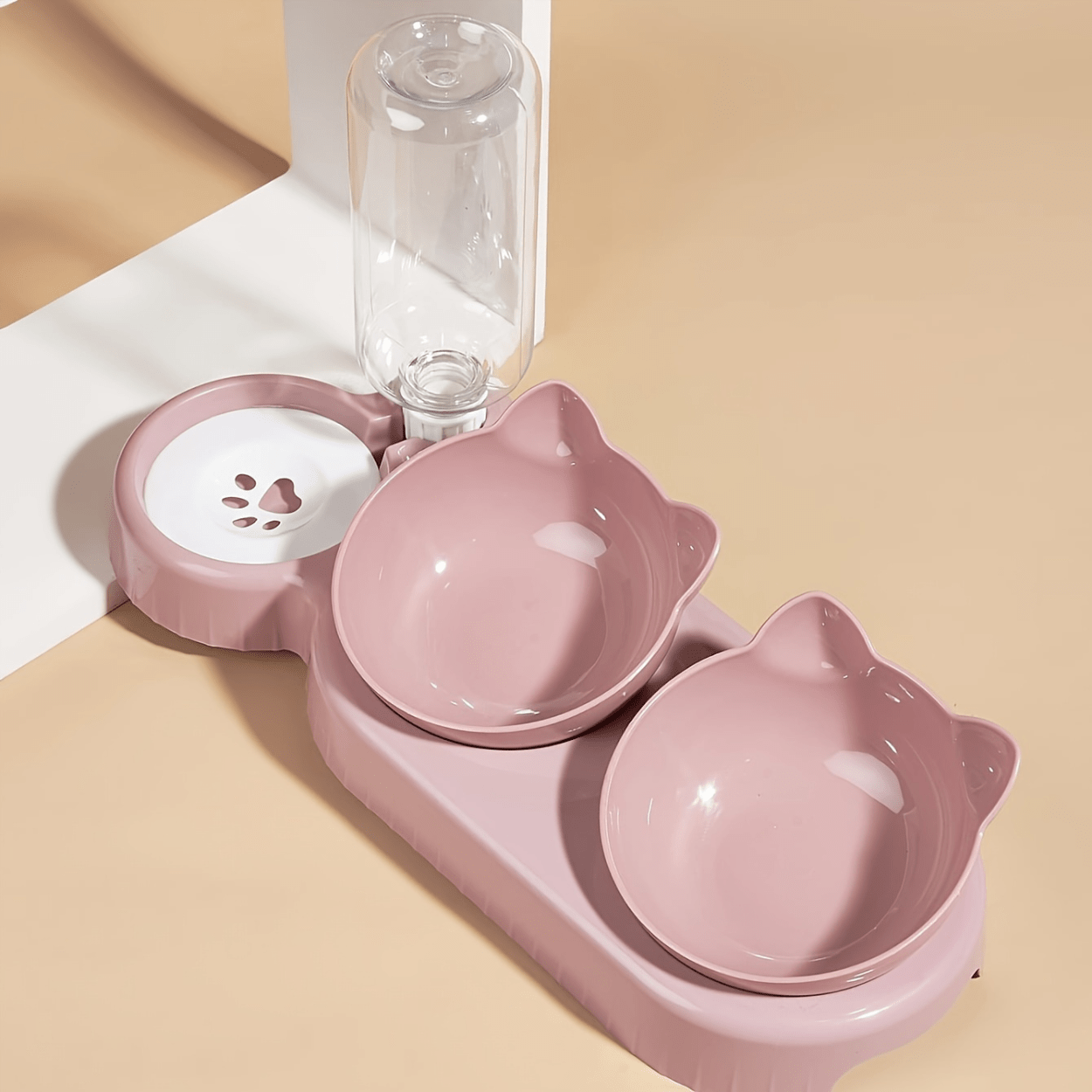 Gamelle pour chat double bol design et distributeur eau rose - Buffet-Cat™