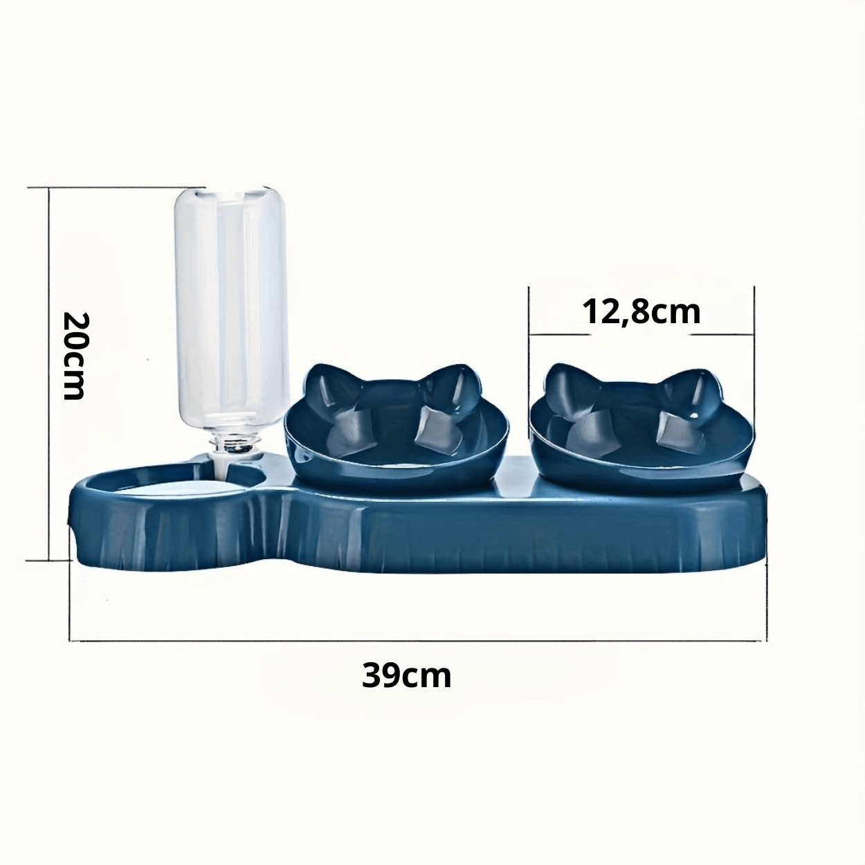 Gamelle pour chat 3en1 avec dimensions 39 x 20 cm bol chat 12,8 cm - Buffet-Cat™