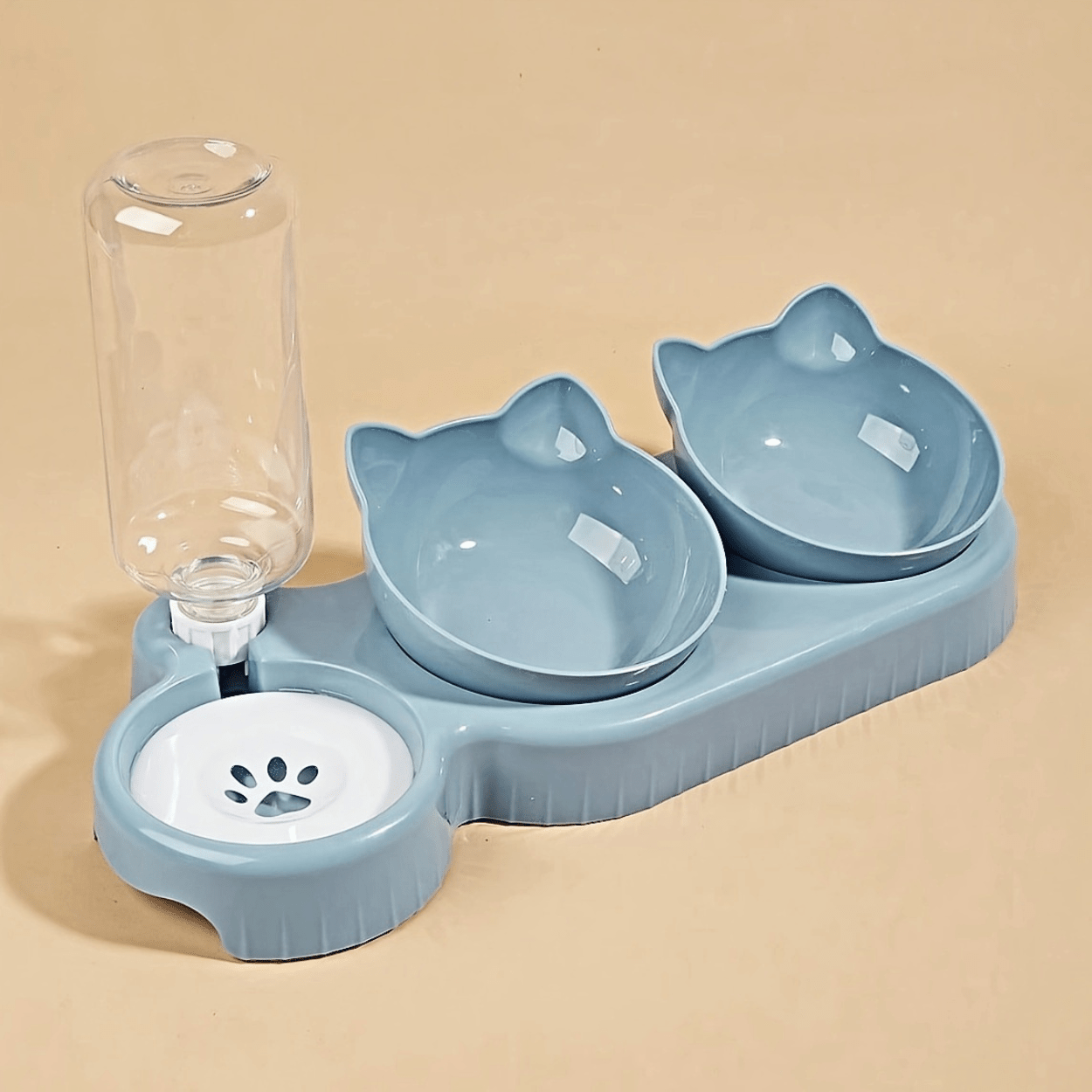 Gamelle pour chat double bol design et distributeur eau bleu ciel - Buffet-Cat™
