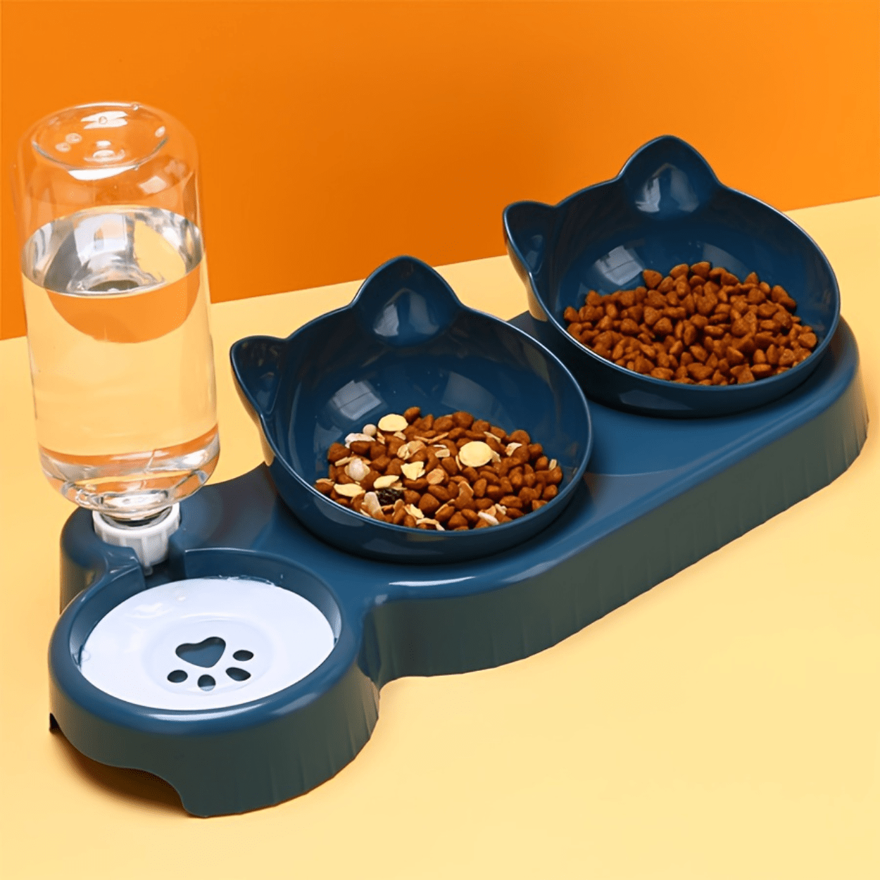 Gamelle pour chat 3en1 double bol avec eau et croquettes - Buffet-Cat™