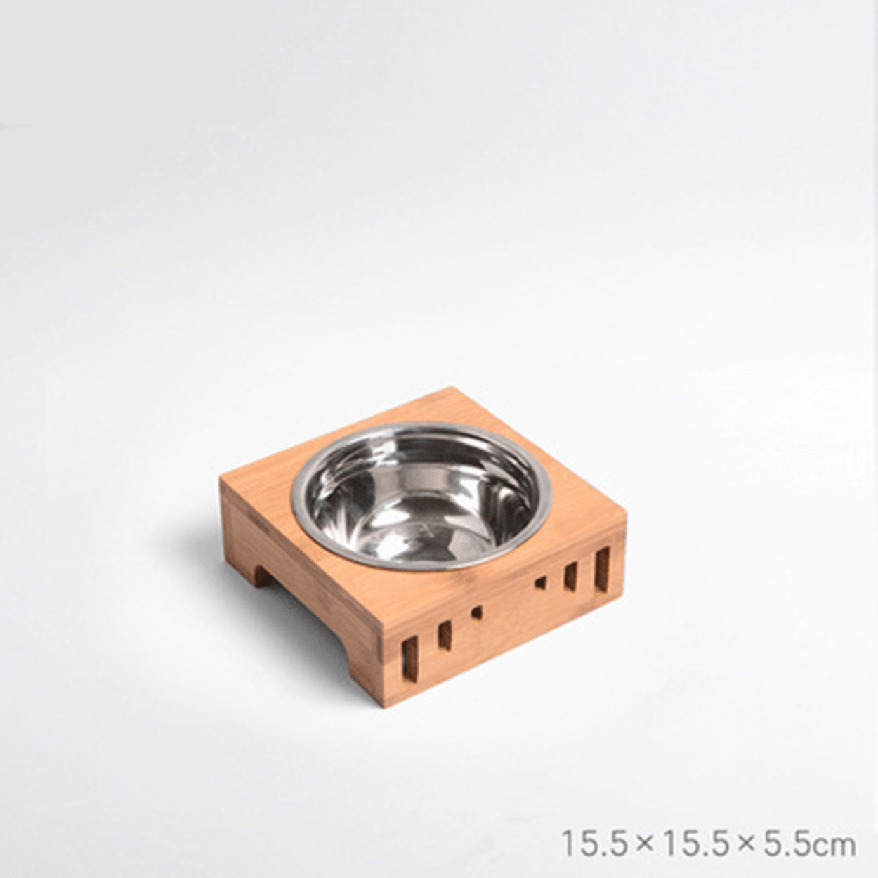 Gamelle pour chat simple bol inox support bois bambou dimensions - Céraminox-Cat™