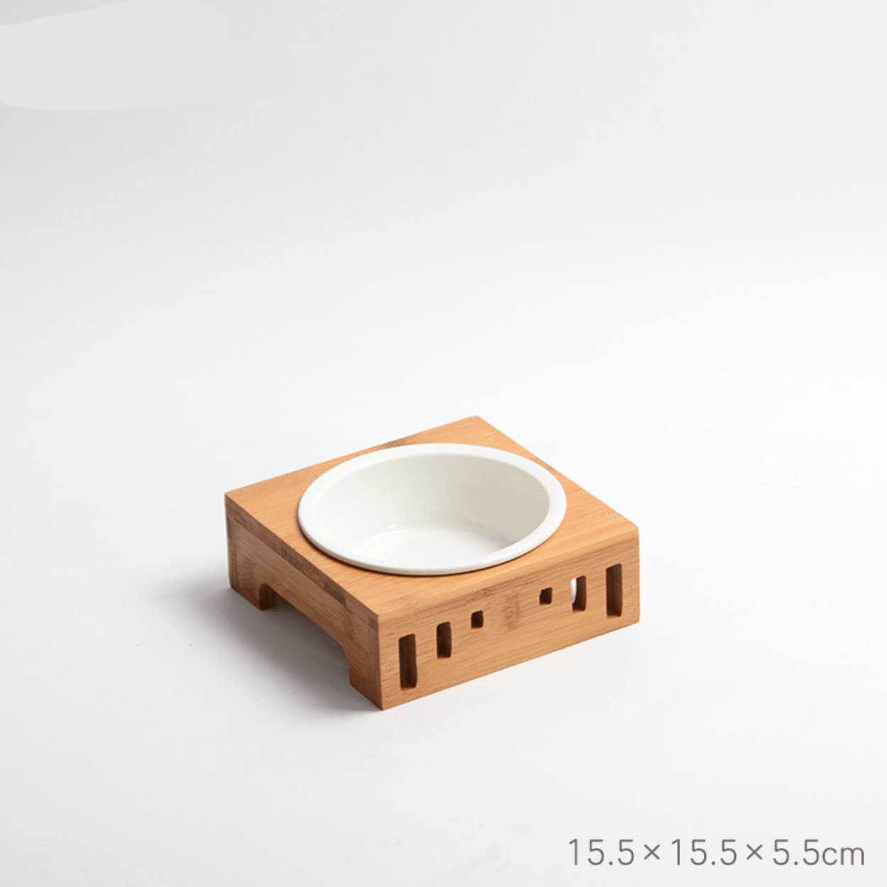 Gamelle pour chat simple bol céramique support bois bambou dimensions - Céraminox-Cat™