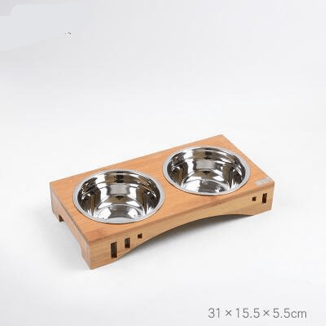 Gamelle pour chat double bol inox support bois bambou dimensions - Céraminox-Cat™