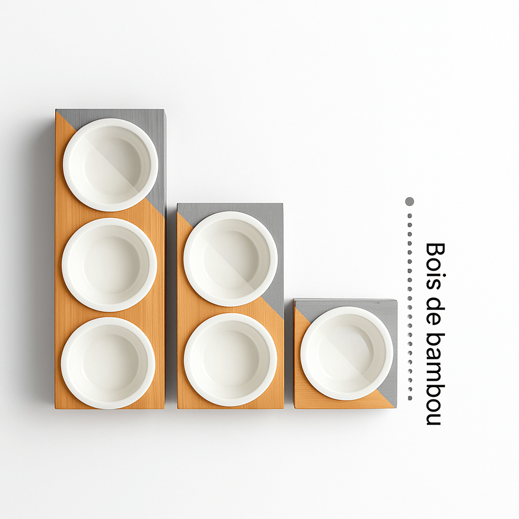 Gamelle pour chat simple double triple avec support bois bambou - Céraminox-Cat™