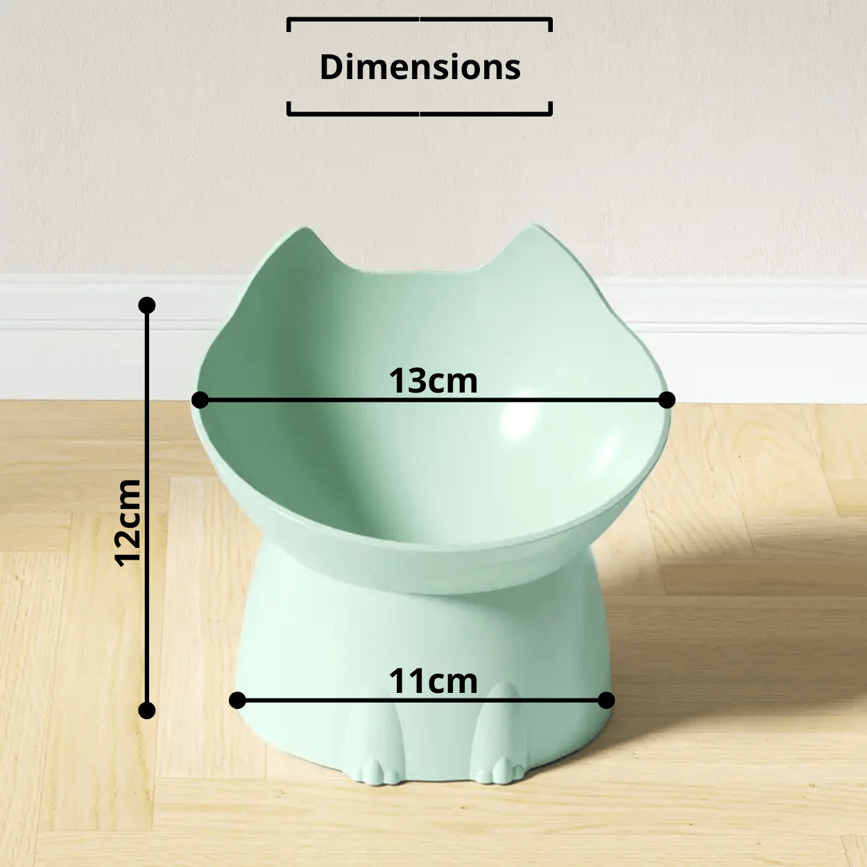 Gamelle pour chat inclinée verte avec dimensions base 11cm bol 13cm hauteur 12cm - Dîner-Levé™