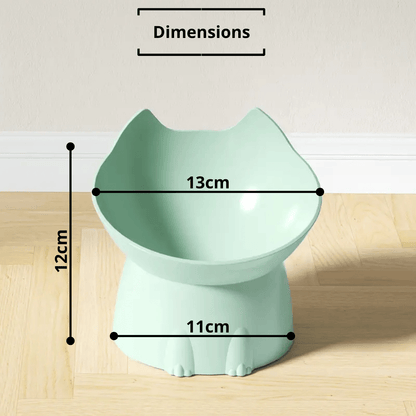 Gamelle pour chat inclinée verte avec dimensions base 11cm bol 13cm hauteur 12cm - Dîner-Levé™