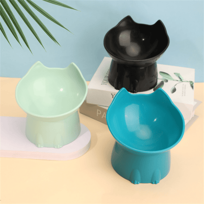 Gamelle pour chat inclinée en 3 couleurs noire verte et bleue vue dessus - Dîner-Levé™