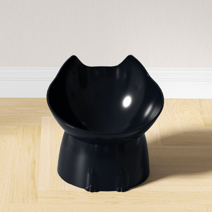 Gamelle pour chat inclinée surélevée tête de chat noire sol salon - Dîner-Levé™