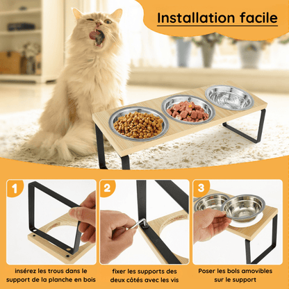 Gamelle pour chat triple bol félin blanc avec instruction montage installation facile - Doux-Festin™