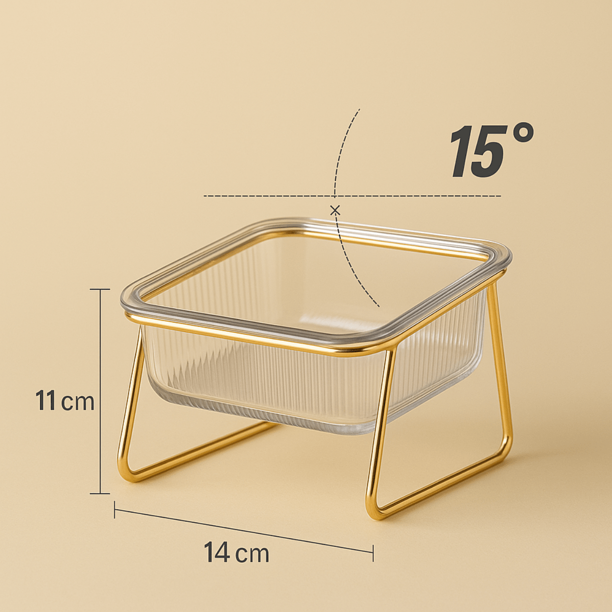 Gamelle pour chat surélevée inclinée carrée simple avec dimensions 14 x 14 x 11 cm - Golden-Cat™