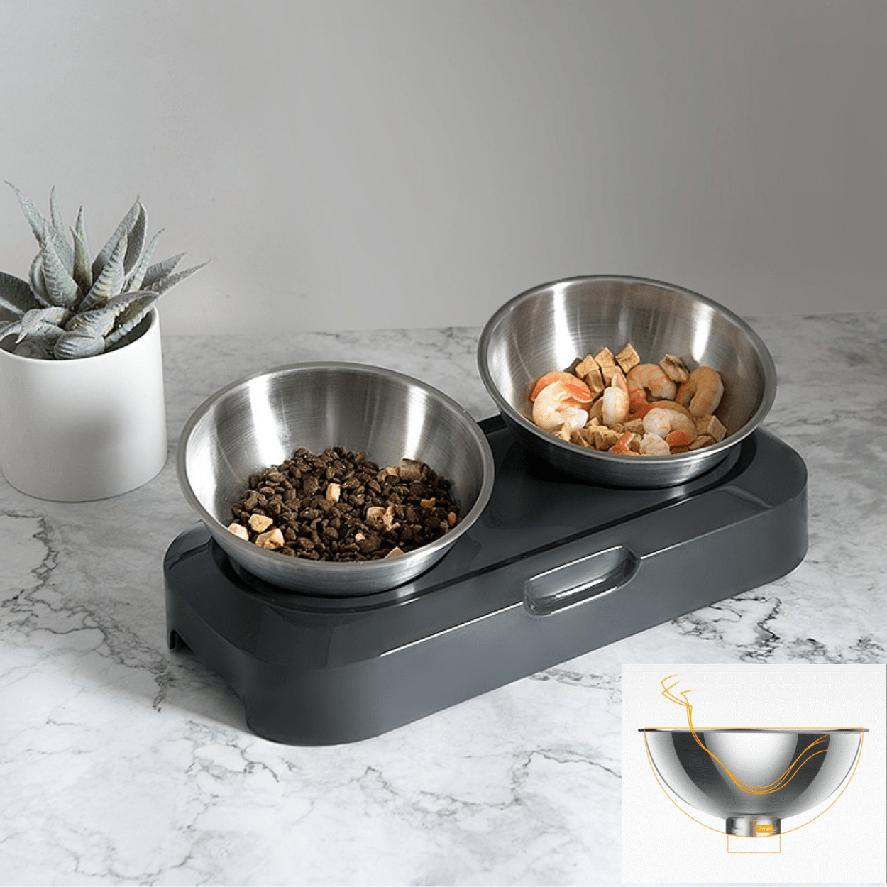 Gamelle pour chat réglable double bol inox pour double repas - Goûter-Griffe™