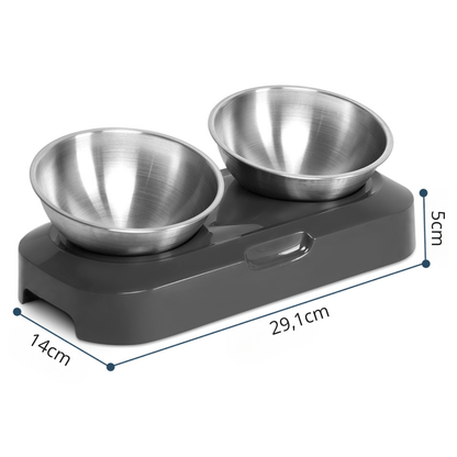 Gamelle pour chat réglable double bol inox base surélevé gris 29,1 x 14 x 5 cm - Goûter-Griffe™