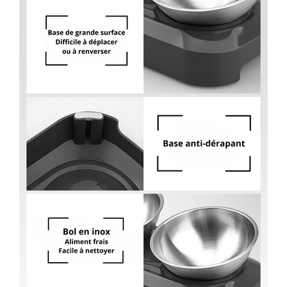 Gamelle pour chat réglable anti renversement base antidérapante bol inox aliment frais - Goûter-Griffe™