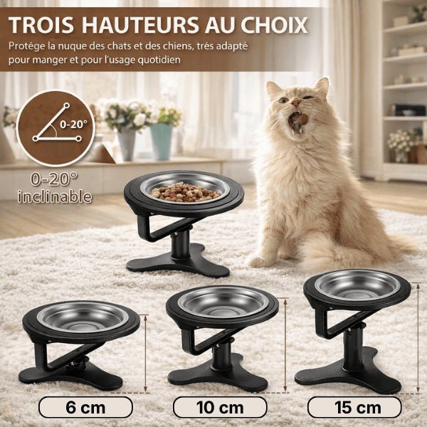 Gamelle surélevée chat hauteur réglable plusieurs dimensions adaptées pour tous les chats AjustBowl™