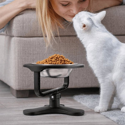 Gamelle surélevée chat réglable antidérapante hauteur idéale repas croquettes félin content AjustBowl™