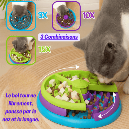 Chaton et gamelles anti glouton chat AntiCroc360™ ludique puzzle 3 combinaisons