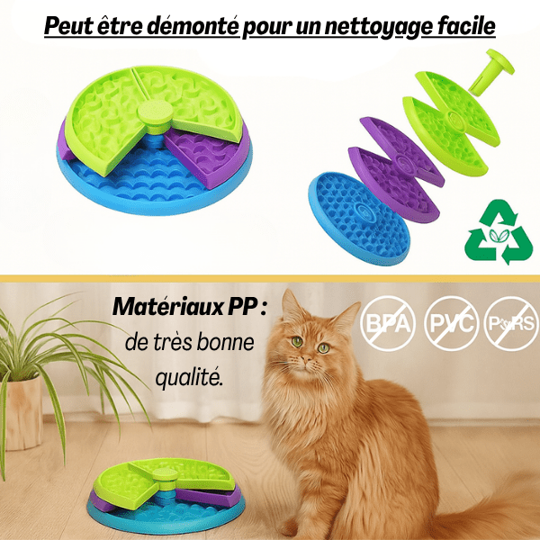 Gamelles anti glouton chat AntiCroc360™ verte et violette en matériaux PP sans BPA