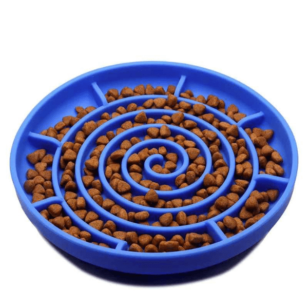Gamelles anti glouton chat Spiral Bowl™ bleues – ventouses stables pour repas lents
