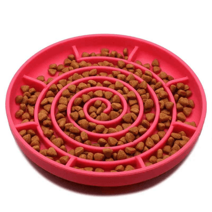 Gamelles anti glouton chat Spiral Bowl™ rouge en silicone alimentaire sans BPA