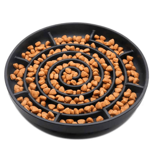Gamelles anti glouton chat noires – design puzzle spiral antidérapant