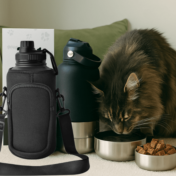 Gamelles chat - gourde 3en1 | Compact FéliPack™ - Amour de Chat