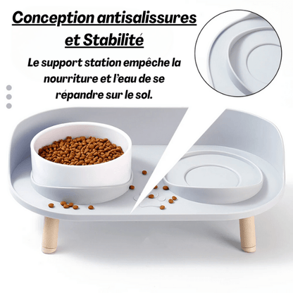 Gamelles chat surélevées tapis intégré pour repas et sol propre - Duo Station™