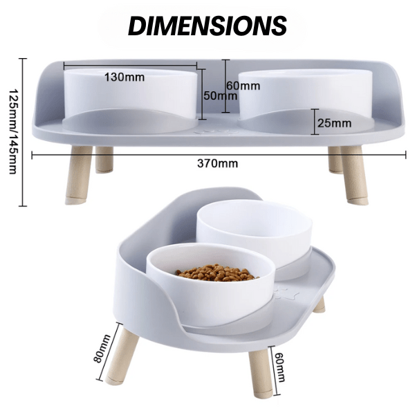 Gamelles chat céramique double bol blanc station alimentation chat surélevée grise - Duo Station™